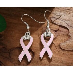 NWT Pink Silver Metal Breast Cancer Awareness Ribbon Earrings